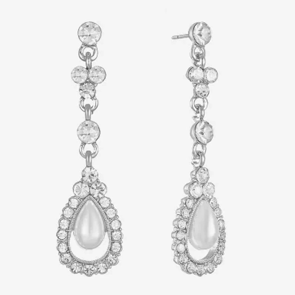 Monet Jewelry Timeless Womens Glass Simulated Pearl Hypoallergenic Drop Earrings