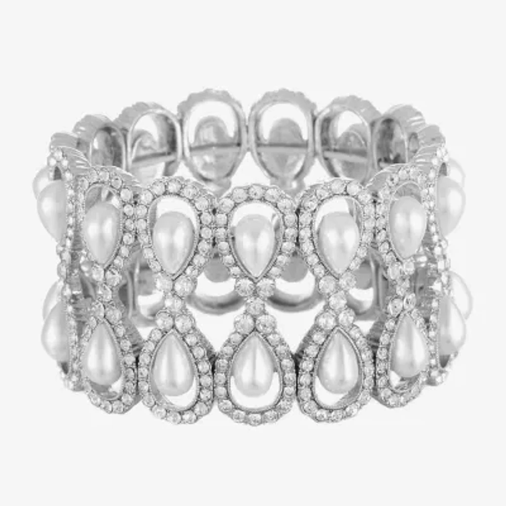 Monet Jewelry Timeless Womens Glass Simulated Pearl Stretch Bracelet