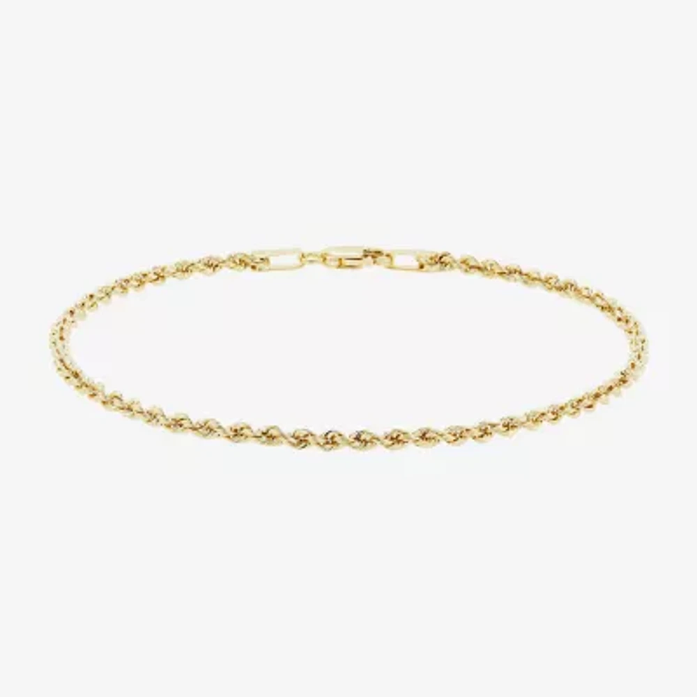 Womens 10K Gold 7.5 Inch Hollow Rope Chain Bracelet