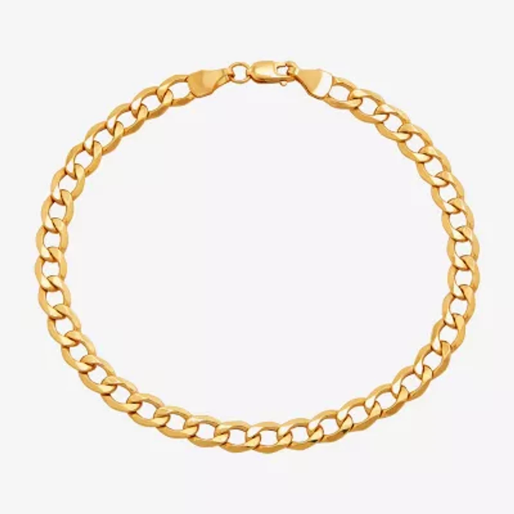 Made in Italy Womens 10K Gold 7.5 Inch Hollow Curb Chain Bracelet