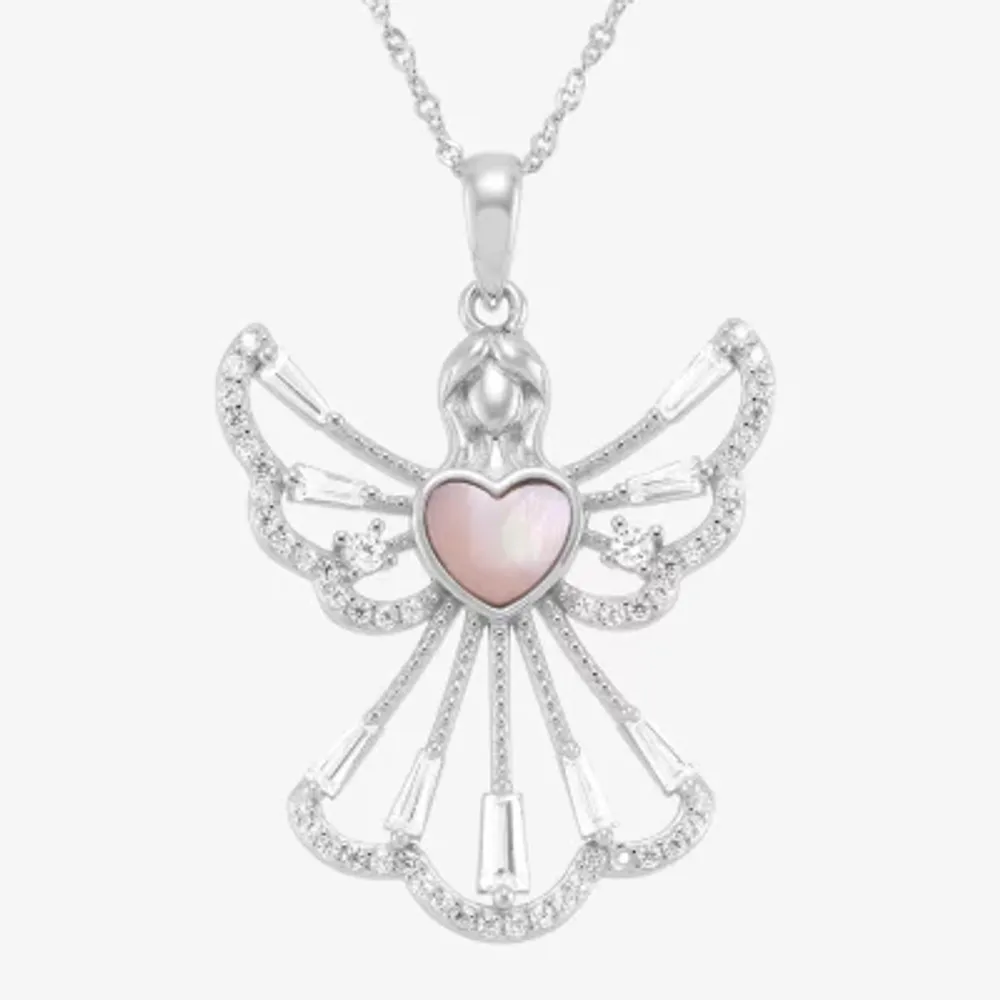 Diamonart Womens Pink Cubic Zirconia Sterling Silver Angel 18 Inch Pendant Necklace