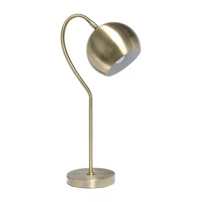 All the Rages Lalia Home Mid Century Curved  With Dome Shade; Antique Brass Metal Table Lamp