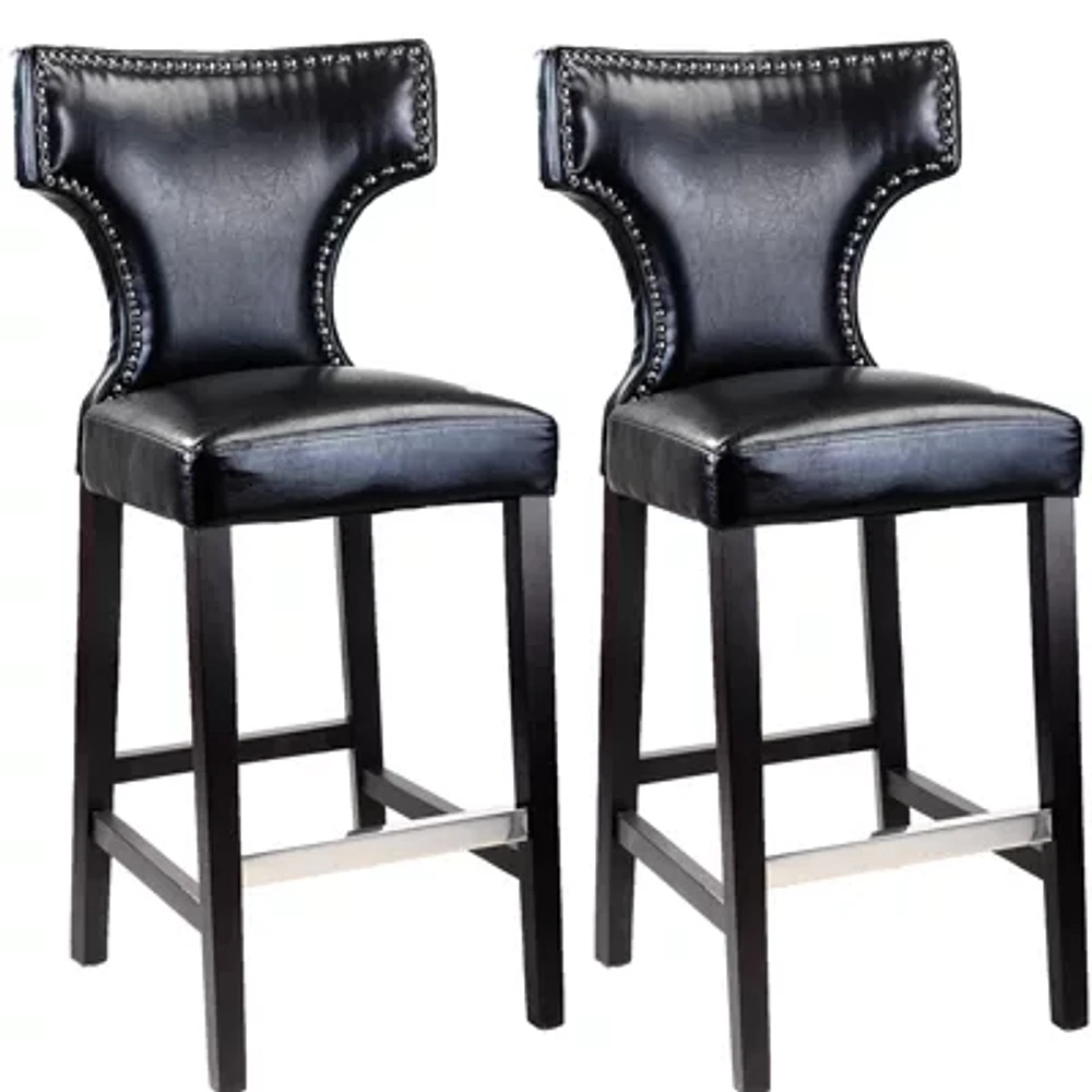 Kings Bar Height Barstool With Metal Studs, Set Of 2