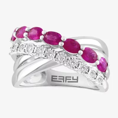 Effy 1/6 CT. T.W. Diamond & Genuine Red Ruby Sterling Silver Crossover Band