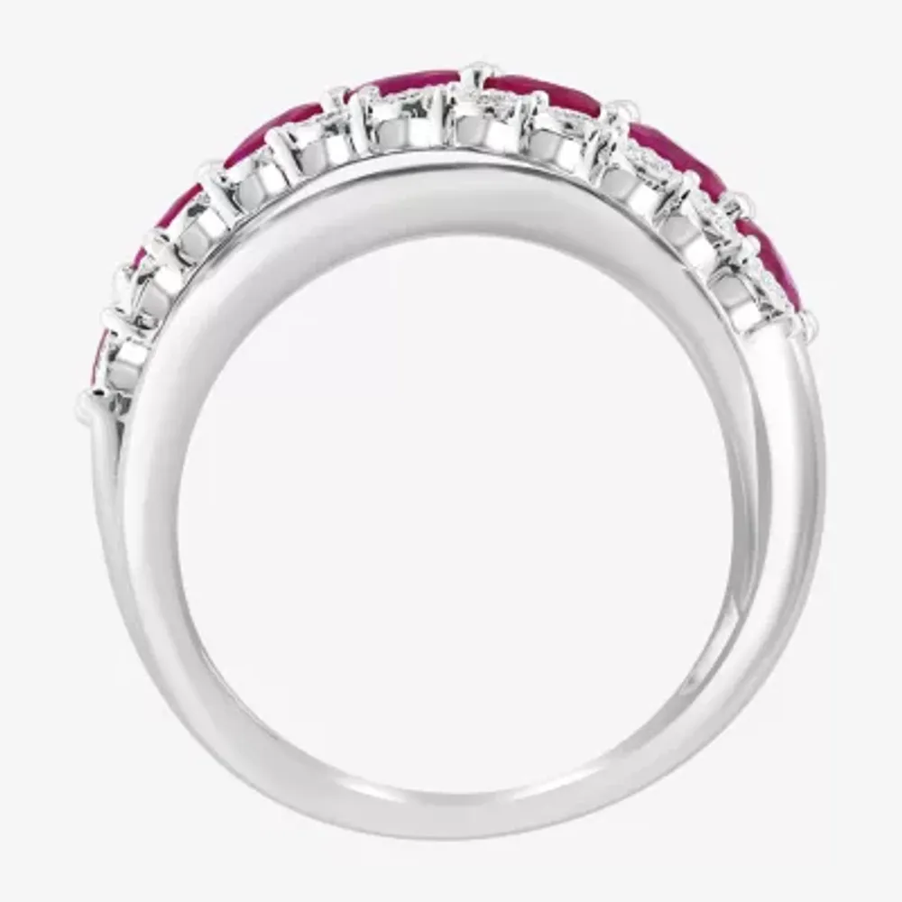 Effy 1/6 CT. T.W. Diamond & Genuine Red Ruby Sterling Silver Crossover Band