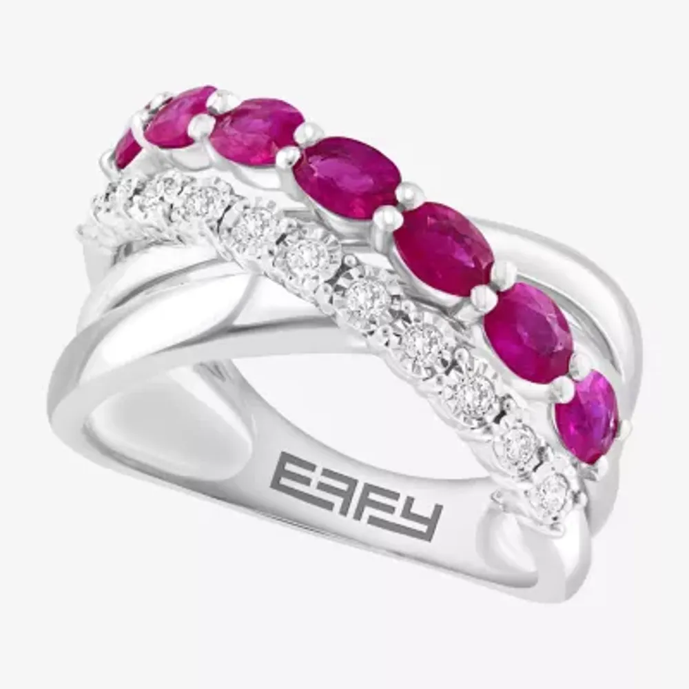 Effy 1/6 CT. T.W. Diamond & Genuine Red Ruby Sterling Silver Crossover Band