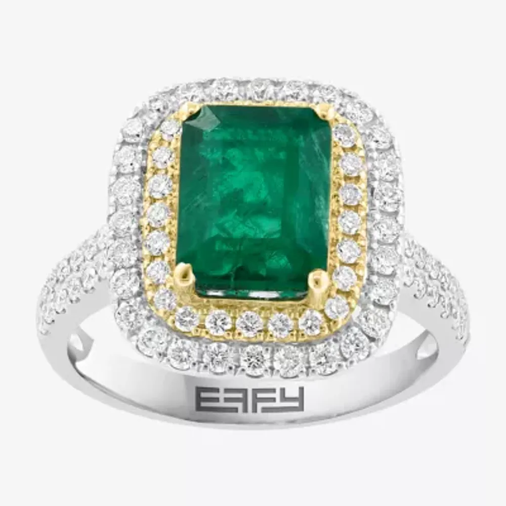 Effy Womens 1/5 CT. T.W. Diamond & Genuine Green Emerald 14K Gold Cocktail Ring