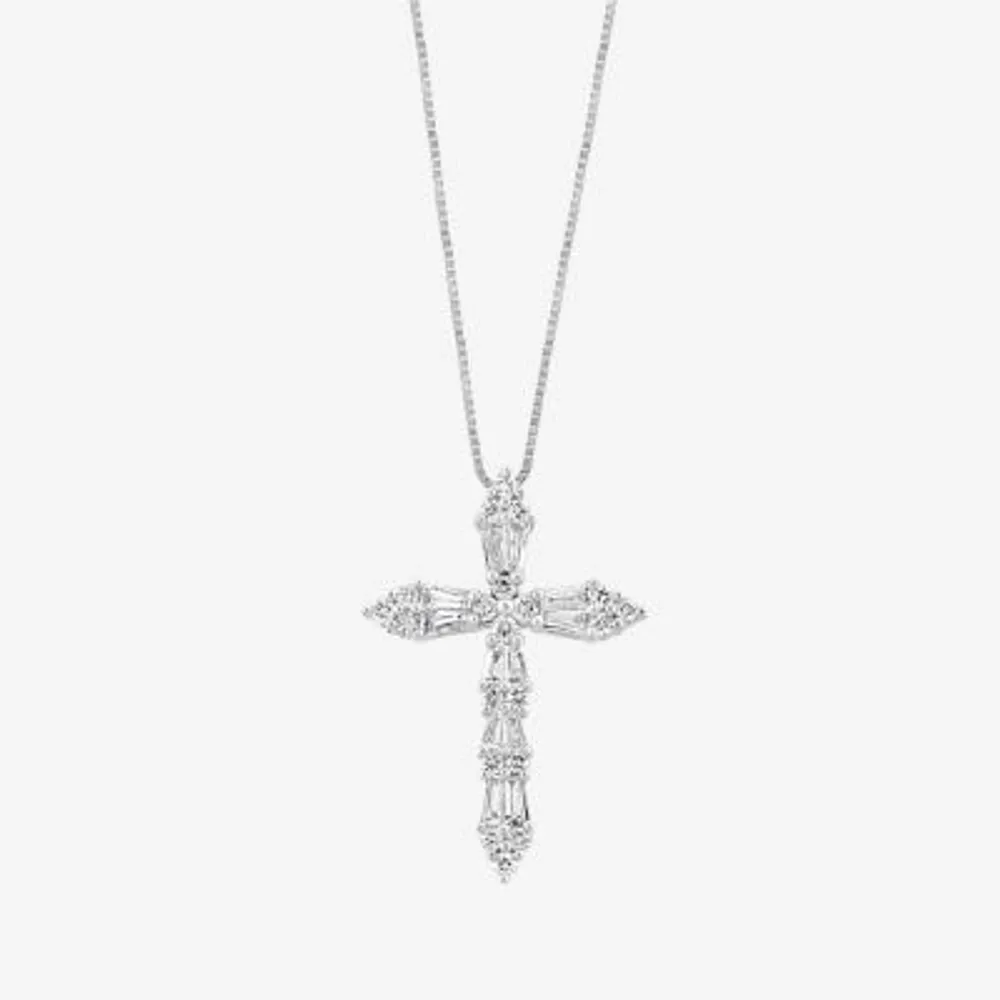 Effy Womens 1/2 CT. T.W. Natural White Diamond 14K White Gold Cross 18 Inch Pendant Necklace