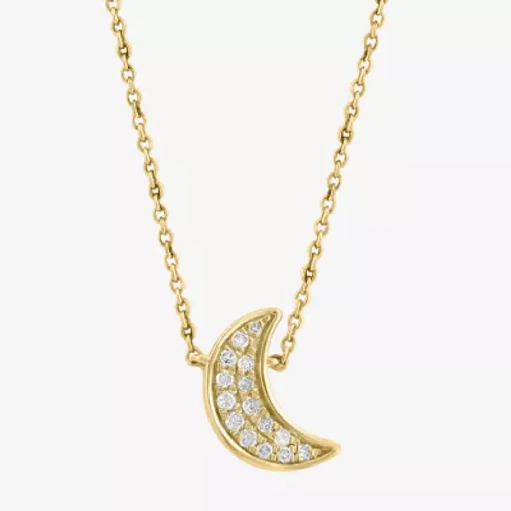 Effy Womens 1/10 CT. T.W. Natural White Diamond 14K Gold Over Silver Moon 18 Inch Pendant Necklace