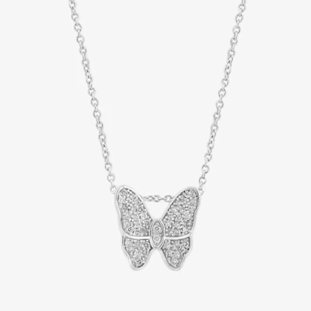 Effy Womens 1/5 CT. Natural White Diamond Sterling Silver Butterfly 17 Inch Pendant Necklace