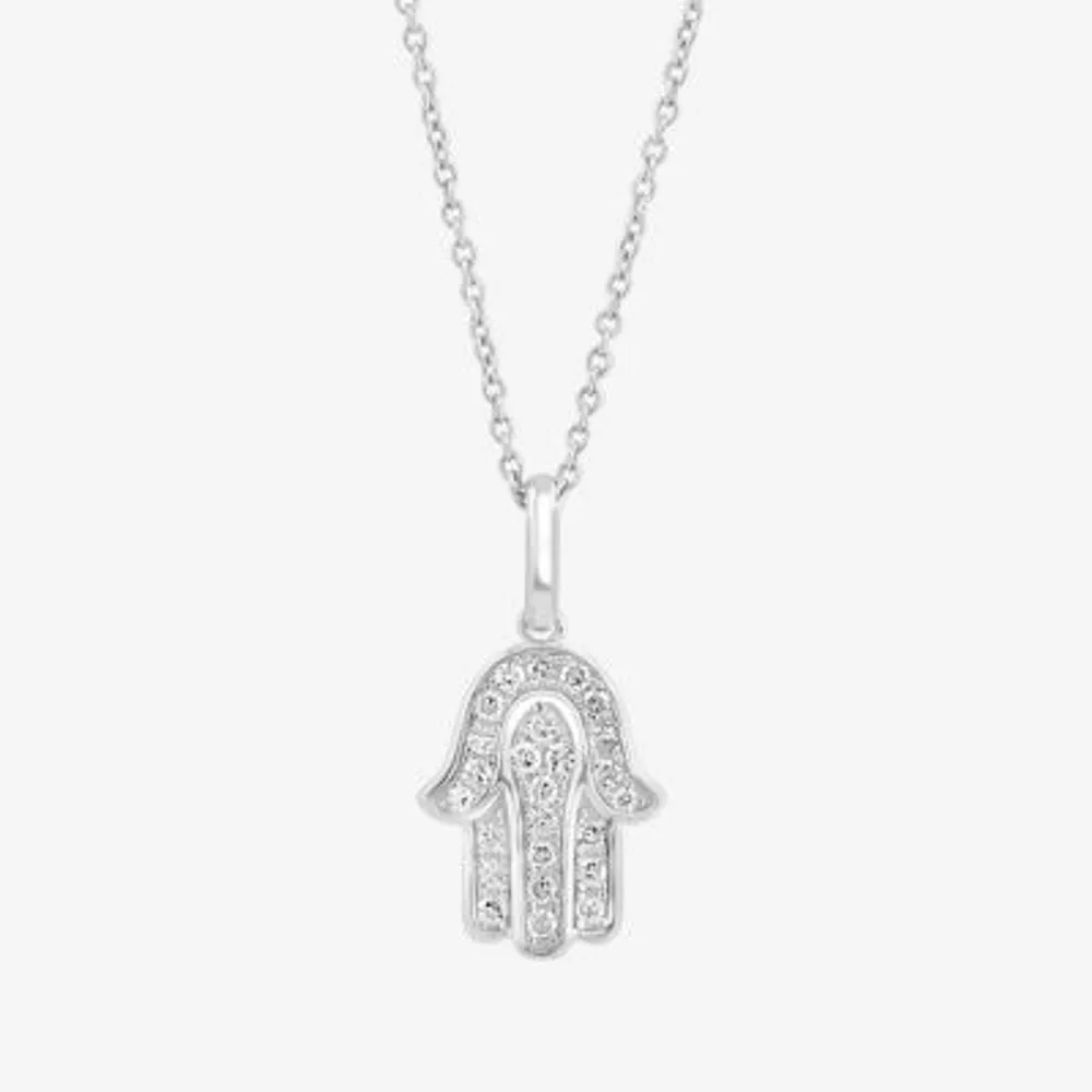 Effy Womens 1/8 CT. T.W. Natural White Diamond Sterling Silver Hamsa 18 Inch Pendant Necklace