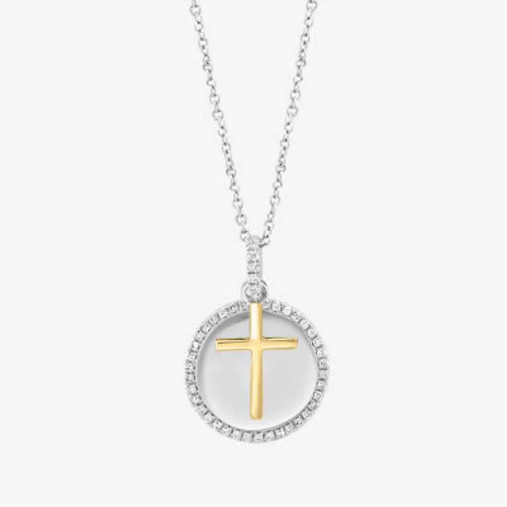 Effy Womens 1/4 CT. T.W. Natural White Diamond 14K Gold Over Silver Sterling Silver Cross 18 Inch Pendant Necklace