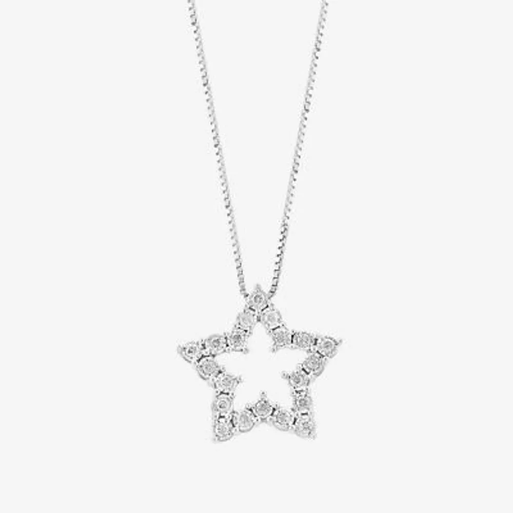 Effy Womens 1/4 CT. T.W. Natural White Diamond Sterling Silver Star 18 Inch Pendant Necklace