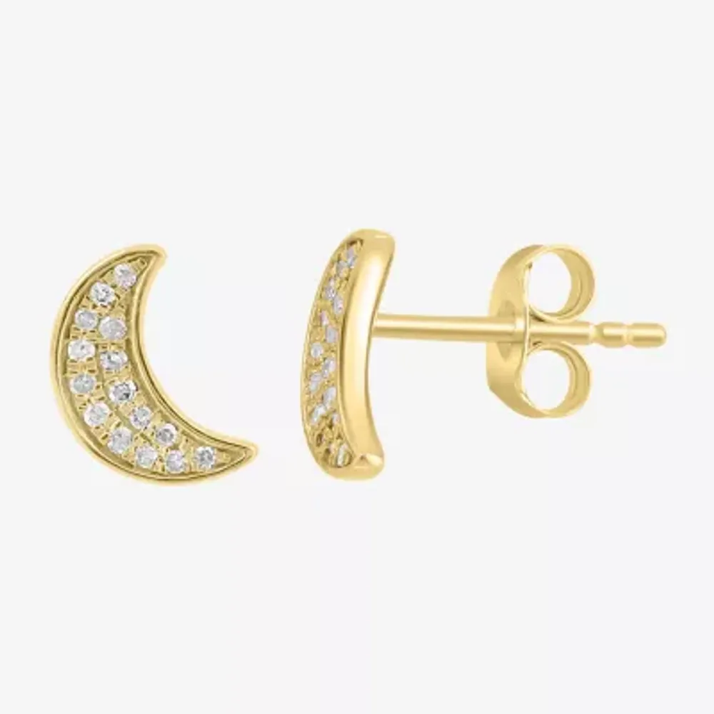 Effy 1/10 CT. T.W. Natural White Diamond 14K Gold Over Silver Sterling Silver 8.2mm Moon Stud Earrings