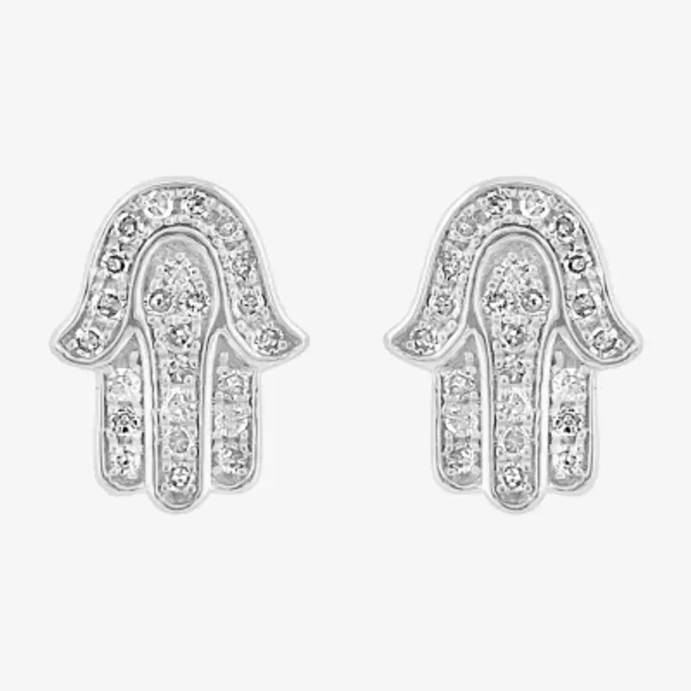 Effy 1/7 CT. T.W. Natural White Diamond Sterling Silver 9.1mm Hamsa Stud Earrings