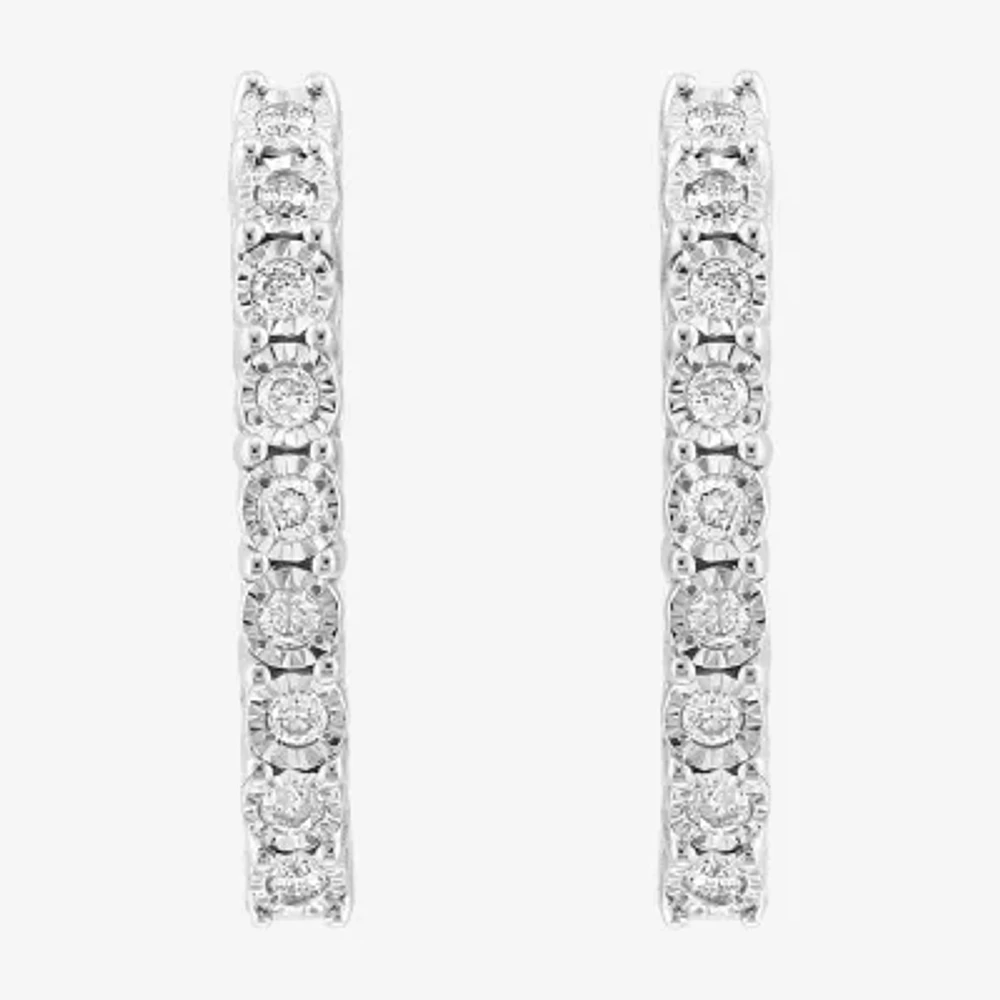 Effy Womens 1/5 CT. Natural White Diamond Sterling Silver 18.5mm Hoop Earrings