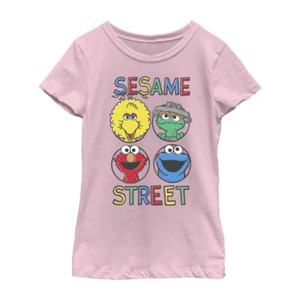 Little & Big Kid Girls Crew Neck Short Sleeve Regular Fit Sesame Street Graphic T-Shirt