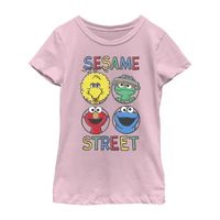 Little & Big Kid Girls Crew Neck Short Sleeve Regular Fit Sesame Street Graphic T-Shirt