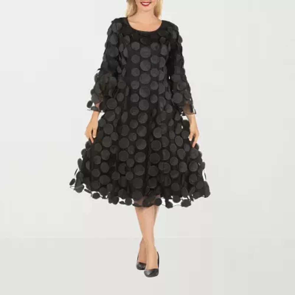Giovanna Signature Womens 3/4 Sleeve Midi Plus A-Line Dress