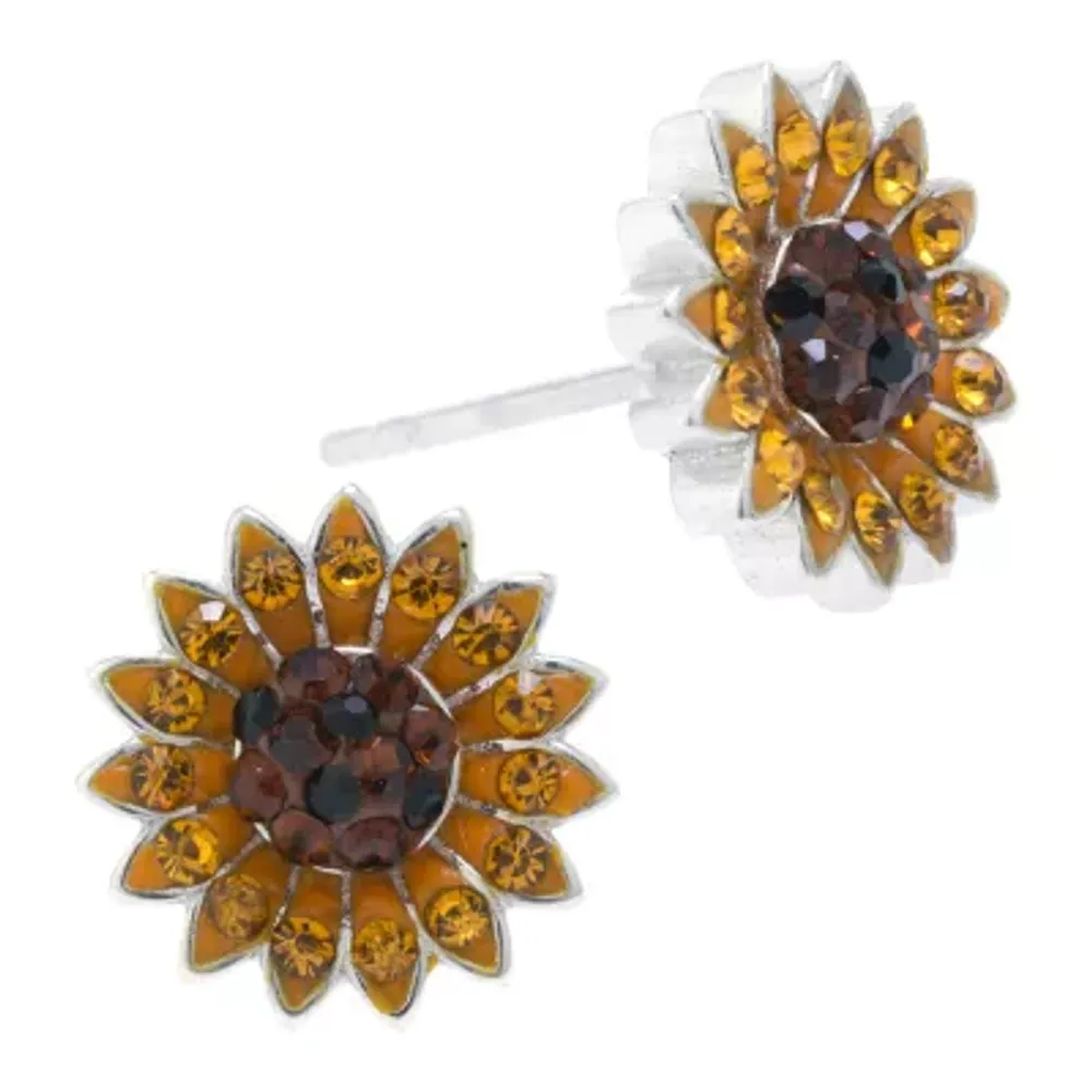 Silver Treasures Yellow Crystal Sterling Silver 10.3mm Flower Stud Earrings