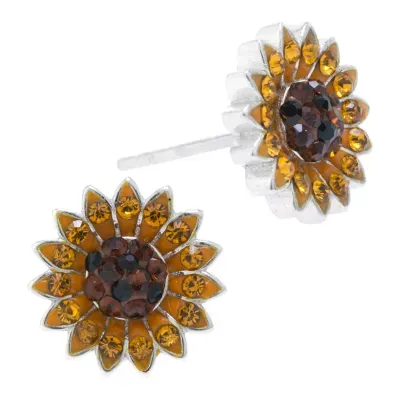 Silver Treasures Yellow Crystal Sterling Silver 10.3mm Flower Stud Earrings