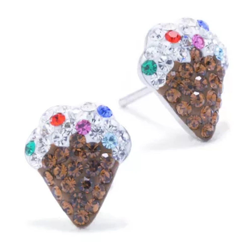 Silver Treasures Ice Cream Multi Color Crystal Sterling Silver 10.1mm Stud Earrings