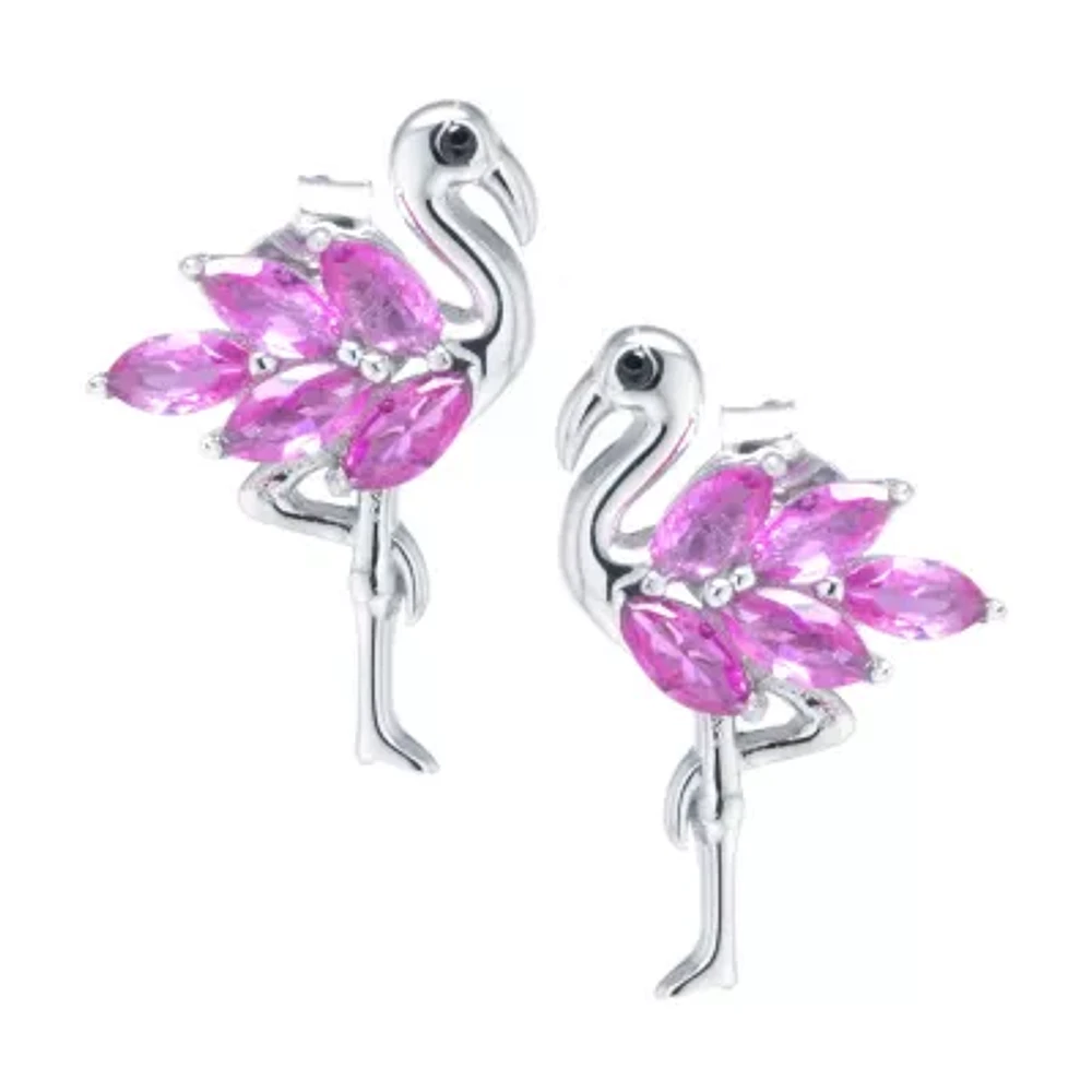 Silver Treasures Flamingo Pink Cubic Zirconia Sterling Silver 16.2mm Stud Earrings