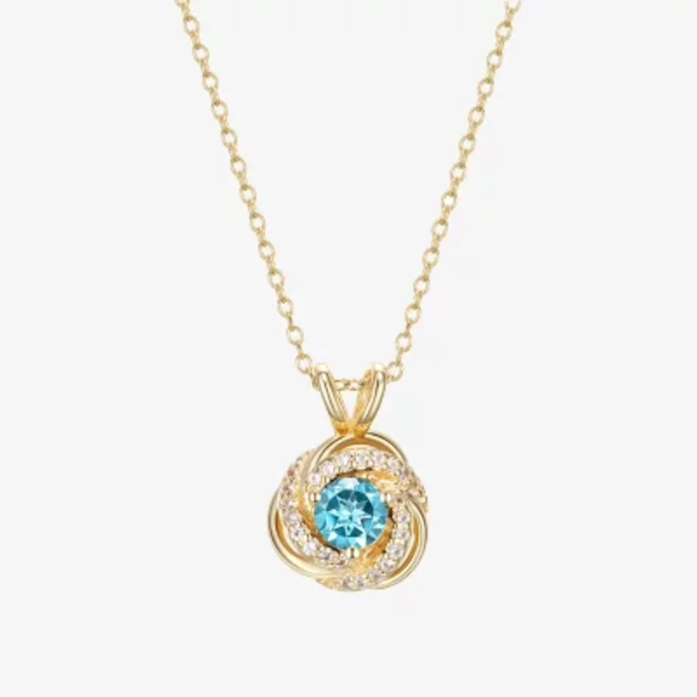 Womens Genuine Blue Topaz 18K Gold Over Silver 18 Inch Pendant Necklace