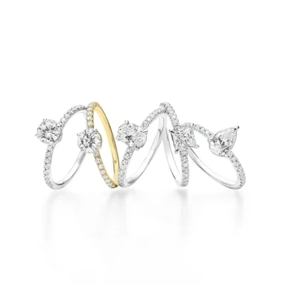 (G-H / Si1-Si2) Womens 1 CT. T.W. Lab Grown White Diamond 10K Gold Oval Side Stone Engagement Ring