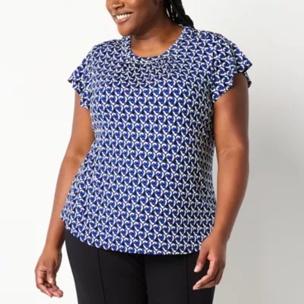 Liz Claiborne Womens Crew Neck Short Sleeve Plus Blouse