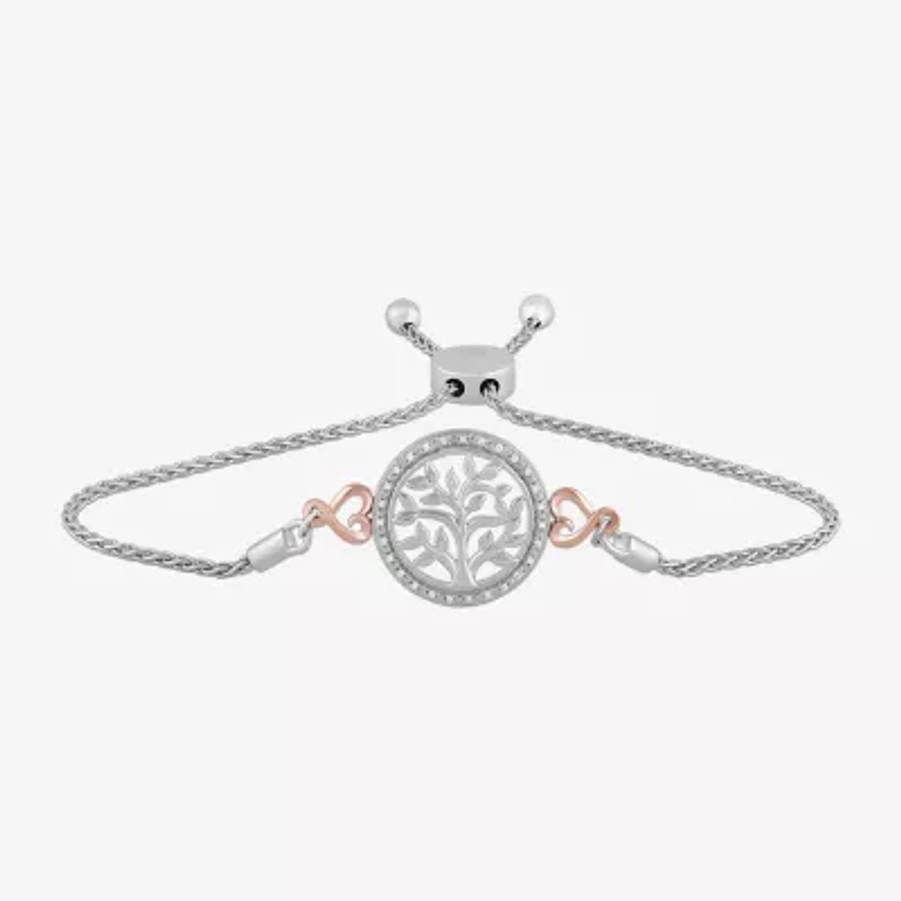 Hallmark Diamonds Tree Of Life Womens Diamond Accent Natural White Diamond 14K Rose Gold Over Silver Heart Round Bolo Bracelet