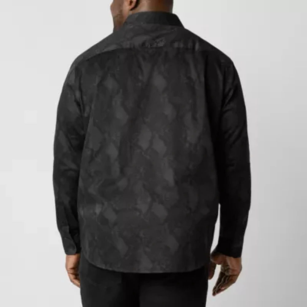 Shaquille O'Neal XLG Satin Mens Long Sleeve Cuffed Classic Fit Big and Tall Button-Down Shirt