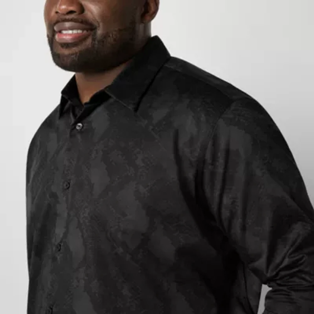 Shaquille O'Neal XLG Satin Mens Long Sleeve Cuffed Classic Fit Big and Tall Button-Down Shirt