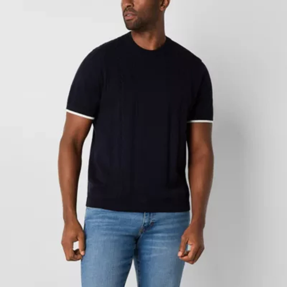 Stafford Cable Mens Crew Neck Short Sleeve Pullover Sweater