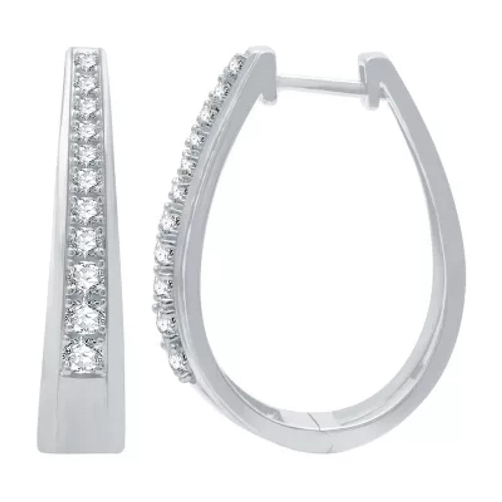 Womens 1/2 CT. T.W. Natural White Diamond Sterling Silver 23.8mm Hoop Earrings