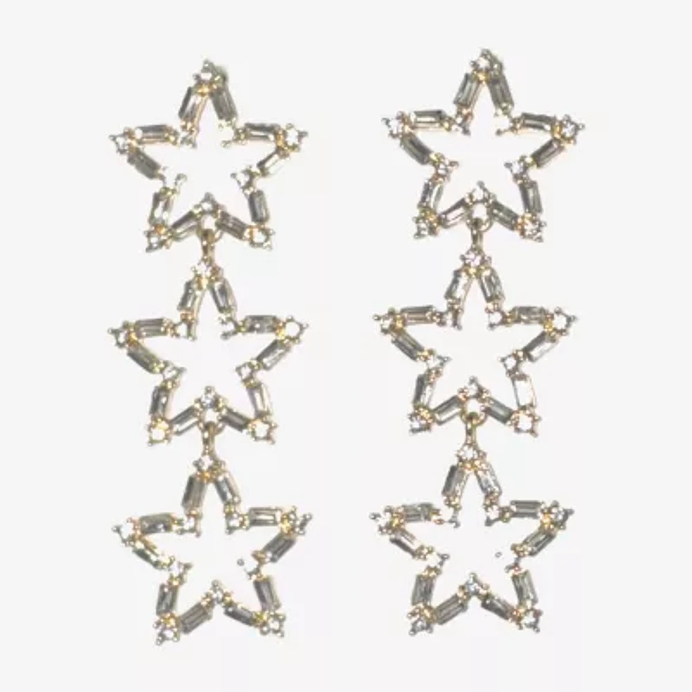 Bijoux Bar Gold Tone Womens Crystal Star Drop Earrings