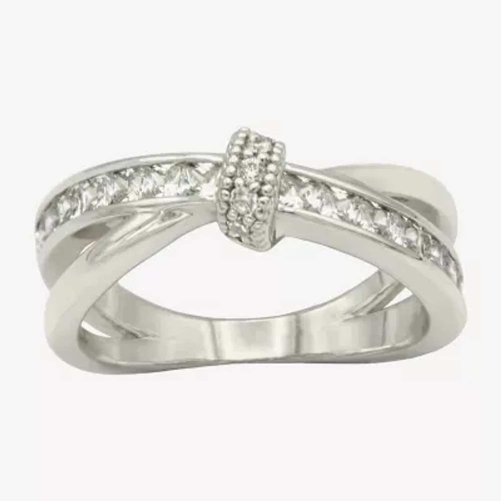 Sparkle Allure Womens 2MM Cubic Zirconia Pure Silver Over Brass Knot Crossover Band