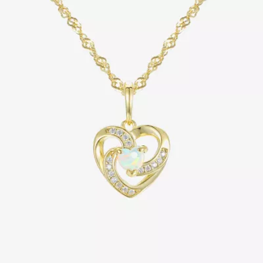 Girls 1/5 CT. Lab Created White Opal 14K Gold Over Silver 16 Inch Pendant Necklace