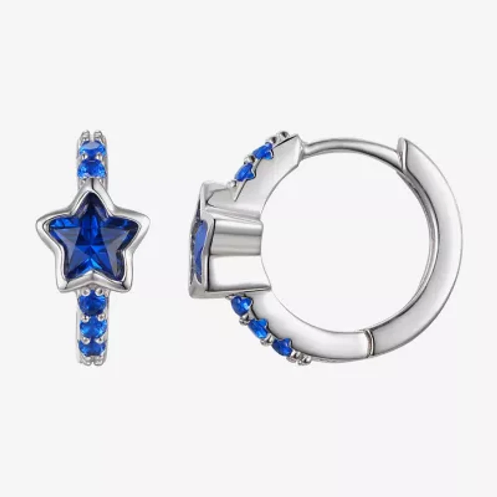 Girls 7/8 CT. Lab Created Blue Cubic Zirconia Sterling Silver 13mm Hoop Earrings
