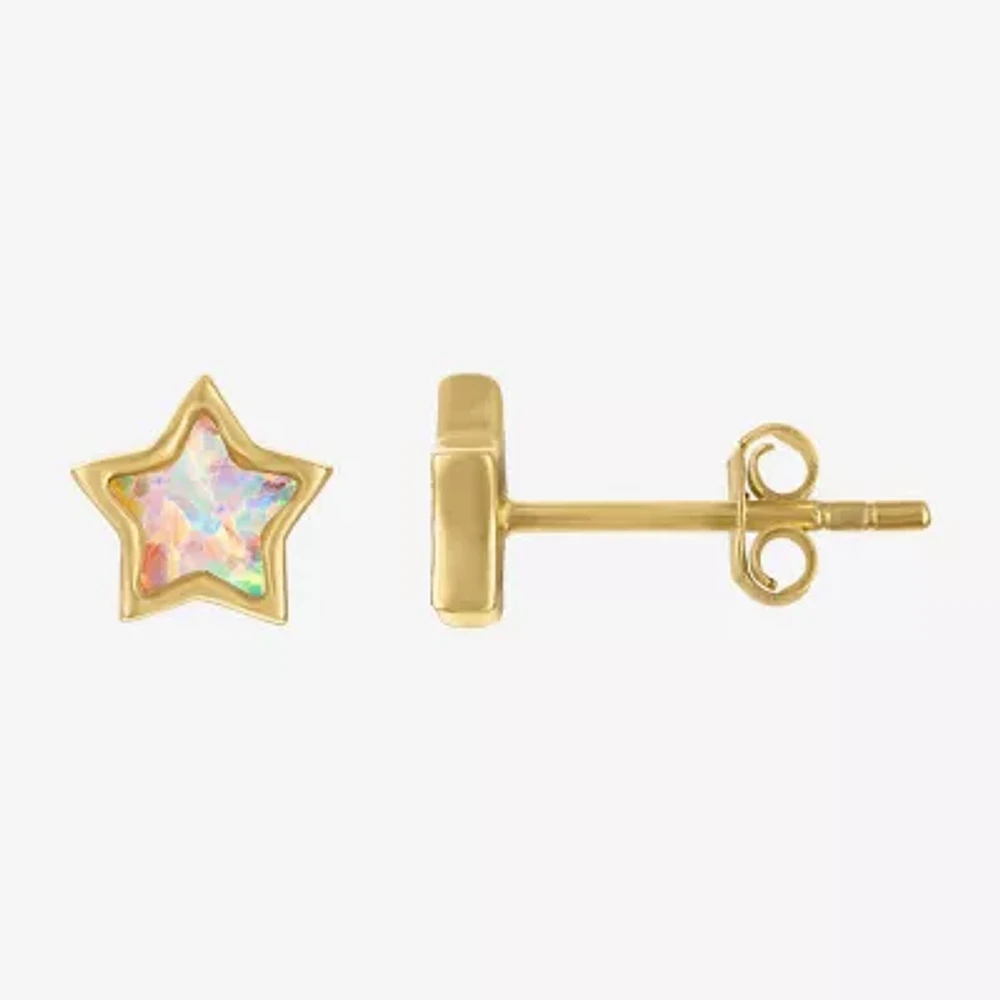 1/5 CT. Lab Created White Opal 14K Gold Over Silver 6.3mm Stud Earrings