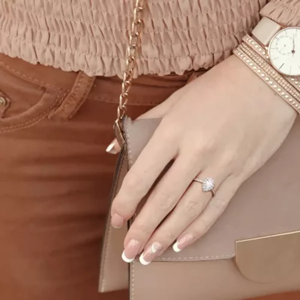 Womens 1 / CT. T.W. Lab Created White Moissanite Sterling Silver Halo Engagement Ring