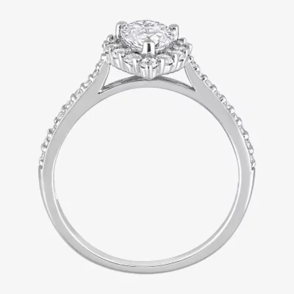 Womens 1 / CT. T.W. Lab Created White Moissanite Sterling Silver Halo Engagement Ring