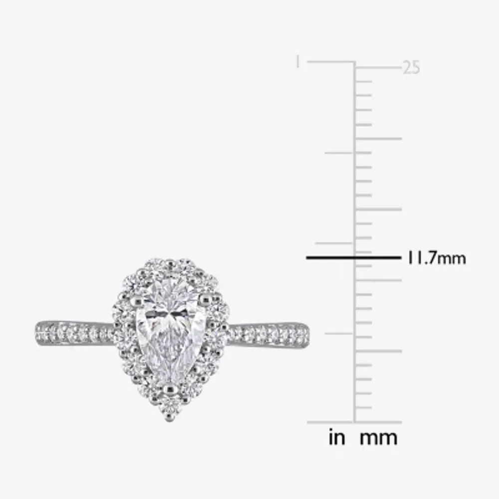 Womens 1 / CT. T.W. Lab Created White Moissanite Sterling Silver Halo Engagement Ring