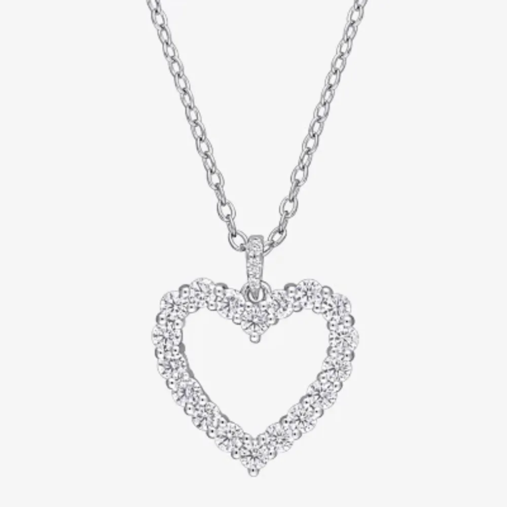 Womens Lab Created White Moissanite Sterling Silver Heart 18 Inch Pendant Necklace