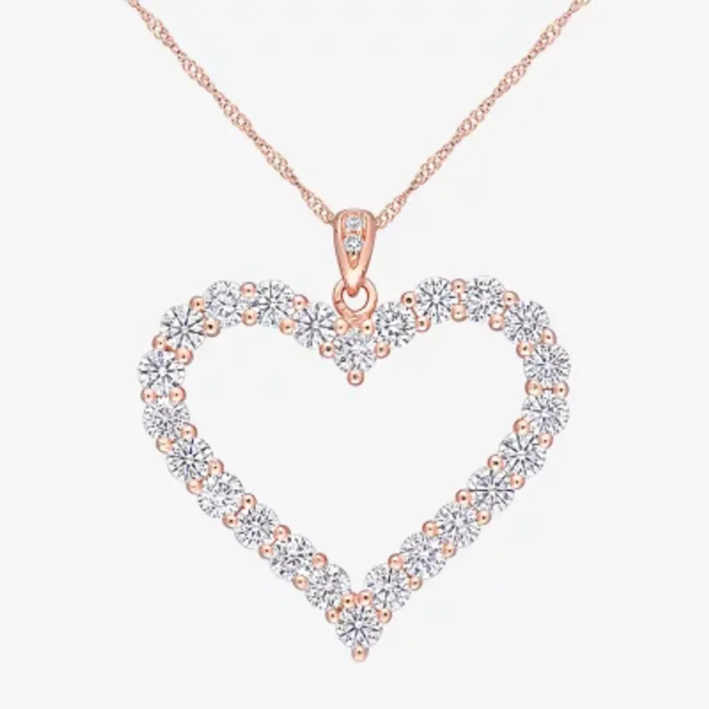 Womens Lab Created White Moissanite 18K Rose Gold Over Silver Heart 18 Inch Pendant Necklace