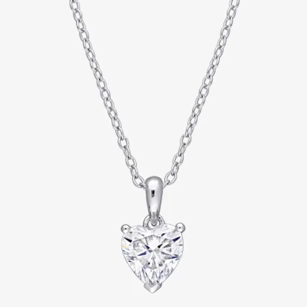Womens Lab Created White Moissanite Sterling Silver Heart 18 Inch Pendant Necklace