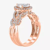 Signature By Modern Bride 1 CT.T.W. Natural Diamond Pear Shape Side Stone Halo Bridal Set 10K or 14K Gold