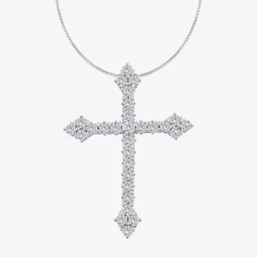 (H / Si2) Womens 1 CT. T.W. Lab Grown White Diamond 10K White Gold Cross 18 Inch Pendant Necklace