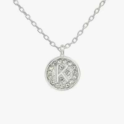 Silver Treasures Delicates Initial Womens Crystal Pure Over Brass Round 16 Inch Pendant Necklace