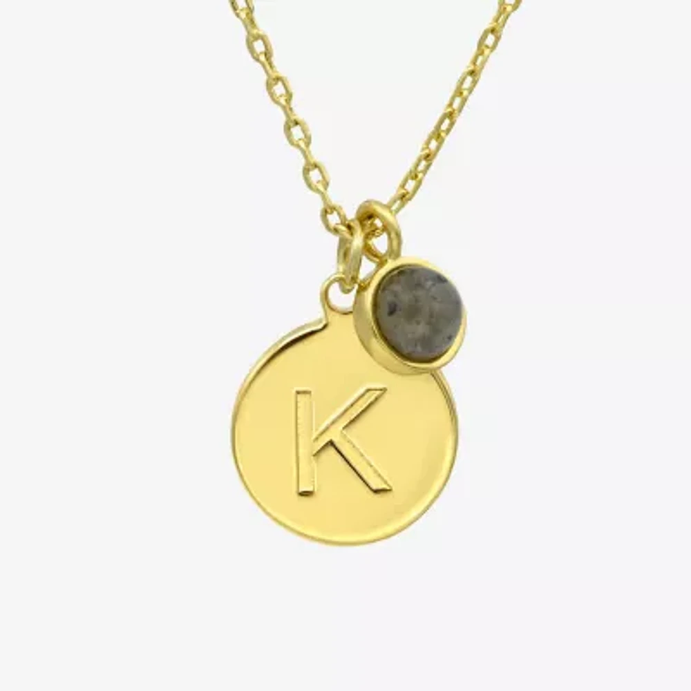 Silver Treasures Delicates Initial Womens Turquoise 14K Gold Over Brass Round 16 Inch Pendant Necklace